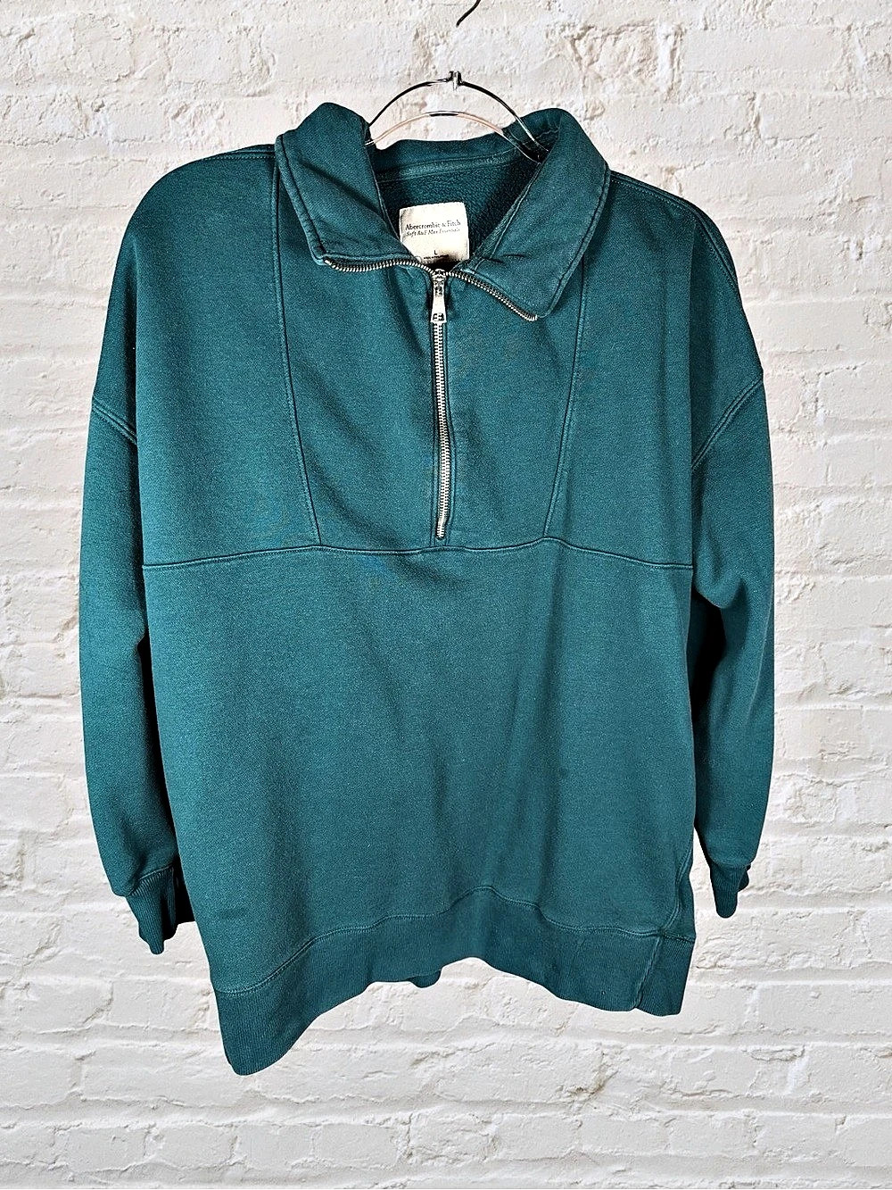 Abercrombie & Fitch Essential Half Zip Sweatshirt Teal Size Large